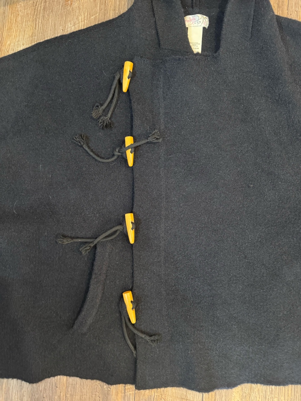 Free People Toggle Poncho In Black Hooded OS One Size - Picture 6 of 8